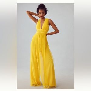 Anthropologie NWT Hutch Pleated Tulle lined jumpsuit, Sz 2 & Sz 6, deep yellow